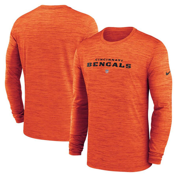 Men's Cincinnati Bengals Orange Sideline Team Velocity Performance Long Sleeve T-Shirt
